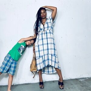 Old Navy Blue and White Ruffled Tiered Sundress, XL